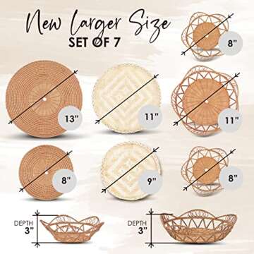 Wall Basket Decor - Hanging Woven Wall Basket Set Of 8 / 4”>13” - Rattan Wall Decor. Easy To Hang Woven Wall Decor. Wicker Wall Decor Boho