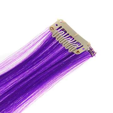 SWACC 12 Pcs Straight One Color Party Highlights Clip on in Hair Extensions Colored Hair Streak Synt...