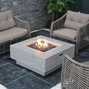 Elementi Manhattan Outdoor Gas Firepit Table 36 Inches Natural Gas Fire Pit Patio Heater Concrete High Floor Clearance Firepits Outside Electronic Ignition Backyard Fireplace Cover Lava Rock Included