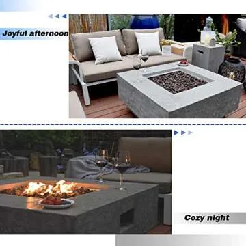 Elementi Manhattan Outdoor Gas Firepit Table 36 Inches Natural Gas Fire Pit Patio Heater Concrete High Floor Clearance Firepits Outside Electronic Ignition Backyard Fireplace Cover Lava Rock Included