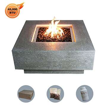 Elementi Manhattan Outdoor Gas Firepit Table 36 Inches Natural Gas Fire Pit Patio Heater Concrete High Floor Clearance Firepits Outside Electronic Ignition Backyard Fireplace Cover Lava Rock Included