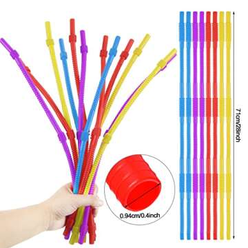 Geiserailie 12 Pieces Flexible Drinking Straws Extra Long Bendy Plastic Straws for Party Camping Lim...