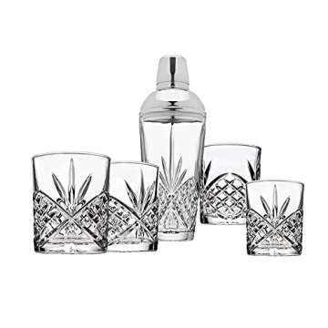 Godinger Martini Shaker Cocktail Shaker with 4 Old Fashioned Whiskey Glasses Barware Set, Dublin Dol...