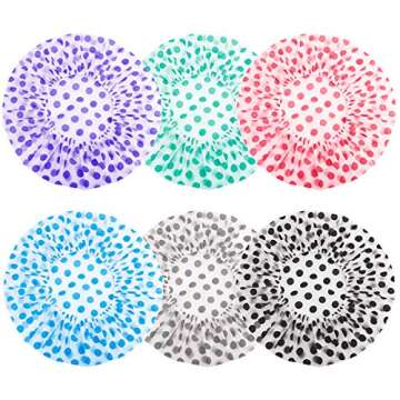 Keeygo 6 PCS Shower Caps, Large Reusable Elastic 100% Waterproof Bathing Hair Cap for Women Beauty, Hair Spa, Home Hotel Travel Use