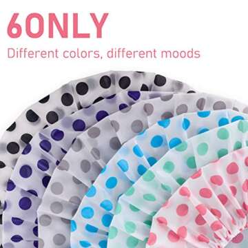 Keeygo 6 PCS Shower Caps, Large Reusable Elastic 100% Waterproof Bathing Hair Cap for Women Beauty, Hair Spa, Home Hotel Travel Use