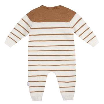 Gerber Baby Boys' Cozy Sweater Knit Romper Jumpsuit, Brown Fox, 12 Months