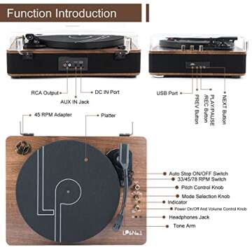 LP&No.1 Record Player with Stereo Speakers, 3-Speed Belt-Drive Turntable for Vinyl Records with Wire...