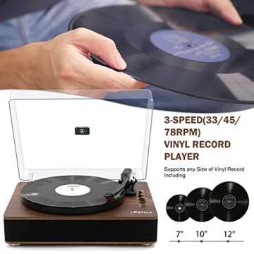 LP&No.1 Record Player with Stereo Speakers, 3-Speed Belt-Drive Turntable for Vinyl Records with Wireless Playback and Auto-Stop,Walnut Wood