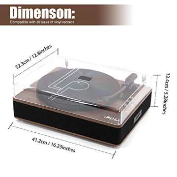 LP&No.1 Record Player with Stereo Speakers, 3-Speed Belt-Drive Turntable for Vinyl Records with Wireless Playback and Auto-Stop,Walnut Wood