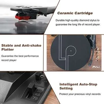 LP&No.1 Record Player with Stereo Speakers, 3-Speed Belt-Drive Turntable for Vinyl Records with Wireless Playback and Auto-Stop,Walnut Wood