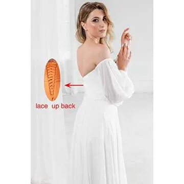 Off Shoulder Prom Dresses Long Sleeve Simple Wedding Ball Gown for Bride Pleated A Line Formal Evening Gown White Size 8