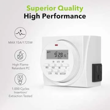 BN-LINK 7 Day Heavy Duty Digital Programmable Timer, FD60 U6, 115V, 60Hz, Dual Outlet, Indoor, for Lamp Light Fan Security UL Listed