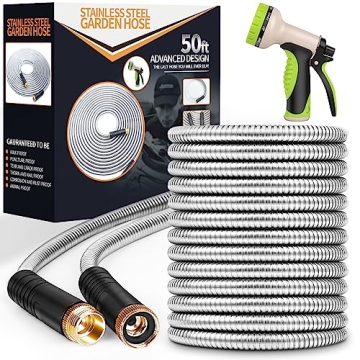Unywarse Garden Hose 50 ft - Lightweight, No-Kink, Durable Metal Hose 10 Function Nozzle