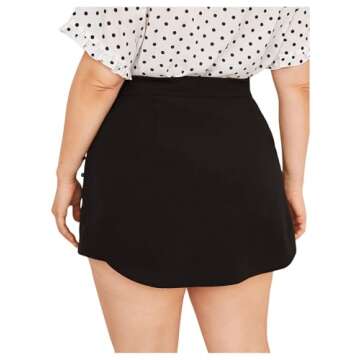 WDIRARA Women's Plus Size High Waist Button Side Skort Casual Skirt Shorts Black 3XL