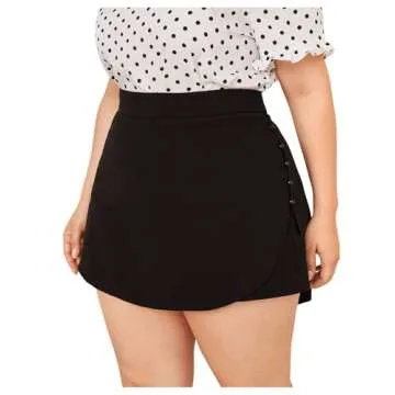 WDIRARA Plus Size High Waist Button Skort - Stylish Comfort
