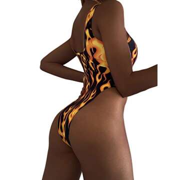 Stylish Womens Flame Print One Piece Swimsuit for Raves