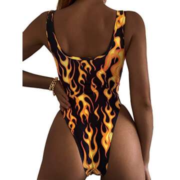 Stylish Womens Flame Print One Piece Swimsuit for Raves