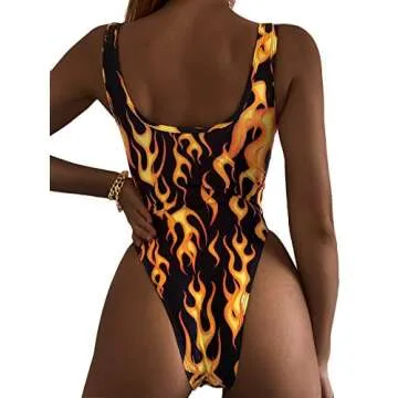 Stylish Womens Flame Print One Piece Swimsuit for Raves