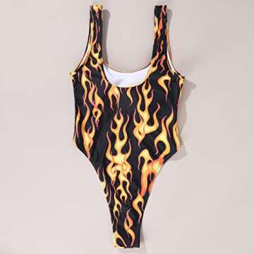 Stylish Womens Flame Print One Piece Swimsuit for Raves