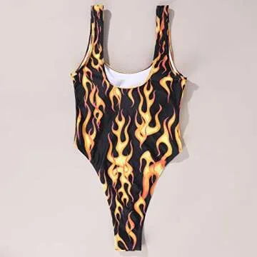 Stylish Womens Flame Print One Piece Swimsuit for Raves