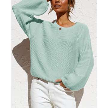 Coololi Women's Puff Sleeve Knit Pullover Ribbed Sweater - Cozy & Stylish