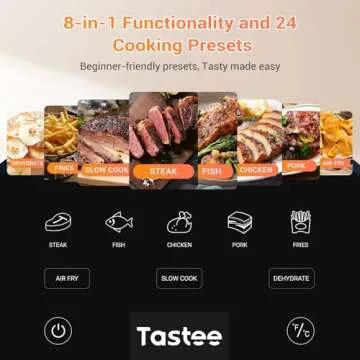 Tastee Ceramic Air Fryer 8-in-1 450°F Compact Digital