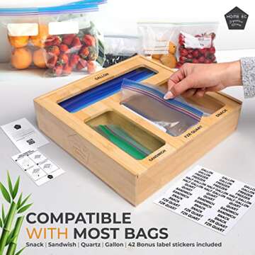 HOME EC Bamboo Ziplock Bag Organizer for Kitchen Storage