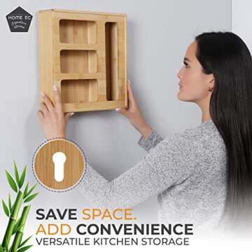 HOME EC Bamboo Ziplock Bag Organizer for Kitchen Storage