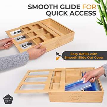 HOME EC Bamboo Ziplock Bag Organizer for Kitchen Storage