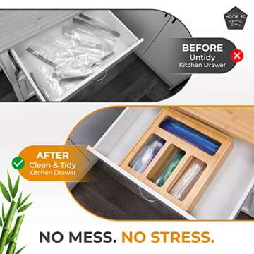 HOME EC Bamboo Ziplock Bag Organizer for Kitchen Storage