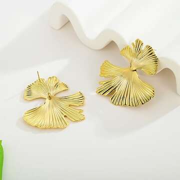 WOWORAMA Gold Ginkgo Leaf Earrings for Women Bohemian Plant Leaf Earrings Large Geometric Statement ...