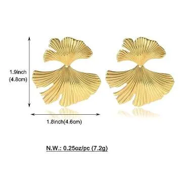 WOWORAMA Gold Ginkgo Leaf Earrings for Women Bohemian Plant Leaf Earrings Large Geometric Statement Earrings Boho Big Plant Leaf Drop Earrings