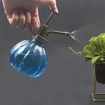 Ebristar Plant Mister, 6.5" Tall Vintage Style Decorative Glass Water Spray Bottle with Top Pump Small Watering Can (Blue)