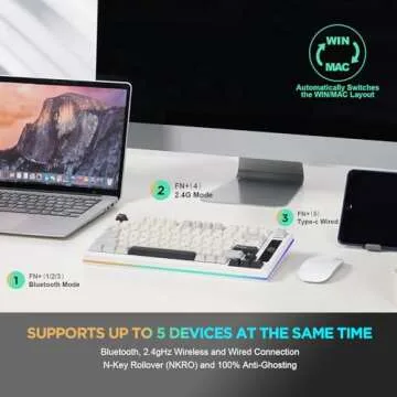 YUNZII YZ75 75% Hot Swappable Wireless Gaming Mechanical Keyboard, RGB Backlights, BT5.0/2.4G/USB-C, Dye Sub PBT Keycaps for Linux/Win/Mac(Gateron G Pro Brown, White)