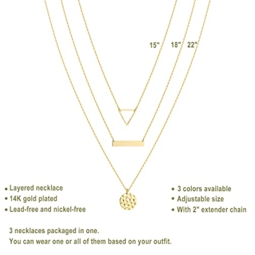 S.J JEWELRY Women Simple Delicate Full Moon 14K Gold Plated/Rose Gold/Silver Plated Layered Pendant Handmade Chokers Necklaces Layered-3