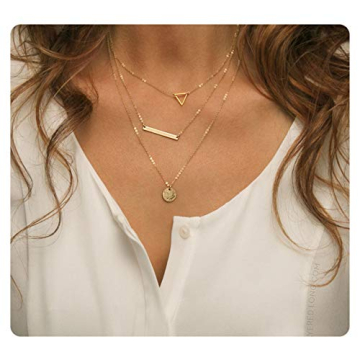 S.J JEWELRY Women Simple Delicate Full Moon 14K Gold Plated/Rose Gold/Silver Plated Layered Pendant Handmade Chokers Necklaces Layered-3