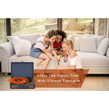Vinyl Record Player 3 Speed Bluetooth Turntable with Built-in Stereo Speakers Belt-Driven Vintage Phonograph Portable Suitcase, with RCA Line Out, AUX in, USB Recording, Includes Extra Stylus