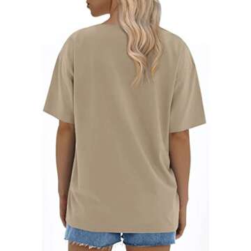 ATHMILE Womens Oversized T Shirts Loose Fit Crewneck Short Sleeve Tops Summer Casual Blouse 2024 Y2K Basic Tee Khaki