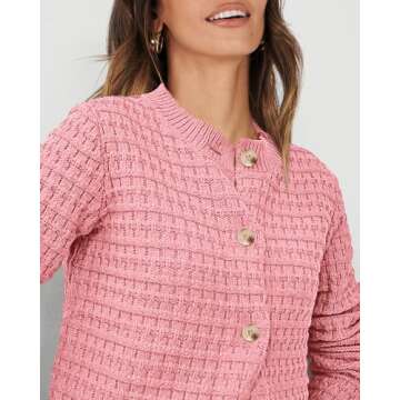PRETTYGARDEN Women's Knit Cardigan Sweaters Casual Long Sleeve Open Front Button Down Trendy Jackets Outerwear (Pink,Large)