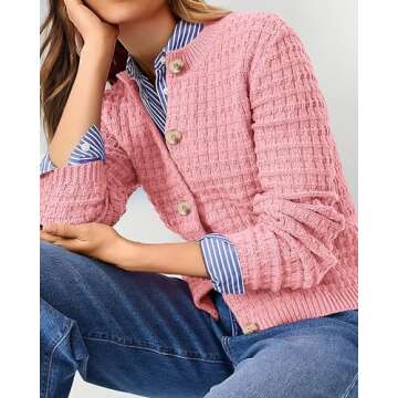 PRETTYGARDEN Women's Knit Cardigan Sweaters Casual Long Sleeve Open Front Button Down Trendy Jackets Outerwear (Pink,Large)