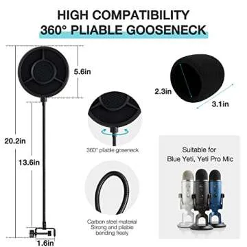 Blue Yeti Pop Filter Foam Windscreen - 5.5 Inch Diam 6 Layers Pop Filter for Mic Cover Yeti Pop Screen Compatible with Blue Yeti Microphone Professional Metal Pop Filter by YOUSHARES