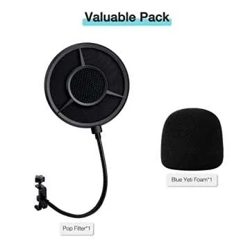 Blue Yeti Pop Filter Foam Windscreen - 5.5 Inch Diam 6 Layers Pop Filter for Mic Cover Yeti Pop Screen Compatible with Blue Yeti Microphone Professional Metal Pop Filter by YOUSHARES