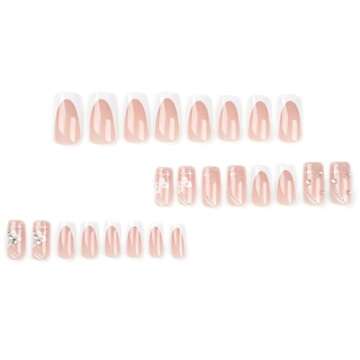 Hkanlre Medium Press on Nails Flower Fake Nails Tips Full Cover False Square French Nails for Women and Girls 24PCS