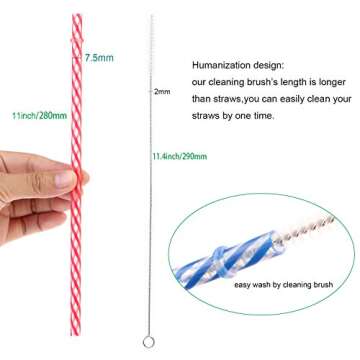 Dakoufish 12 Piece 11 Inch Reusable Plastic Thick Drinking Straws BPA Free Mason Jar Straws Transpar...