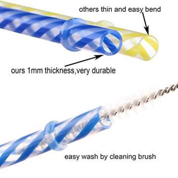 Dakoufish 12 Piece 11 Inch Reusable Plastic Thick Drinking Straws BPA Free Mason Jar Straws Transparent Small Stripe (11inch, Mix 12color)