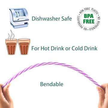 Dakoufish 12 Piece 11 Inch Reusable Plastic Thick Drinking Straws BPA Free Mason Jar Straws Transparent Small Stripe (11inch, Mix 12color)