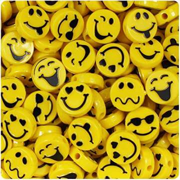 BeadTin Emoji Smiley Expressions 13mm Picture Beads - Bright Yellow with Black (30pcs)