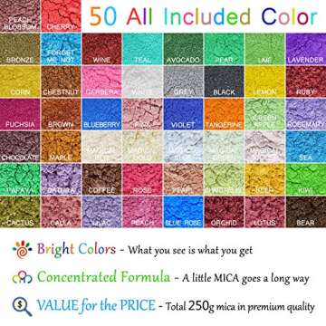 Mica Powder Pure 50 Color - Epoxy Resin Dye - Epoxy Resin Pigment, Cosmetic Grade Soap Colorant for ...