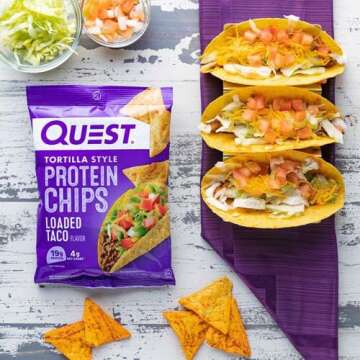 Quest Nutrition Tortilla Style Protein Chips, Loaded Taco, Low Carb, Gluten Free, Baked, 1.1 Ounce (Pack of 8)