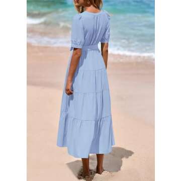 PRETTYGARDEN Women's Casual Midi Dress with Pockets Light Blue